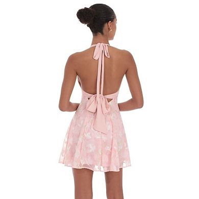 Women's Halter Backless Bow Tie Ruffle Hem Mini Dresses Waist Shaping Short Dresses