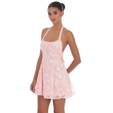 Women's Halter Backless Bow Tie Ruffle Hem Mini Dresses Waist Shaping Short Dresses