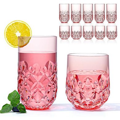 Acrylic Drinking Glasses Set of 12, Unbreakable Highball & Cocktail Glasses, 1218 oz