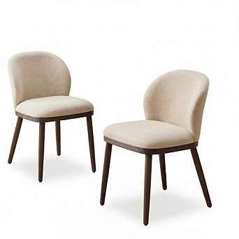 Modern Fabric Upholstered Dining Chairs Set of 2 Kitchen Side Chairs Wood Legs