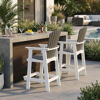 Eazegath Set of 2 Outdoor HDPE Material Tall Adirondack Bar Armchairs Bar Stools