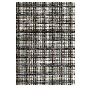 Washable Low Pile Plaid Rug with Non-Slip Backing, Soft Printed Carpet, Pet Friendly