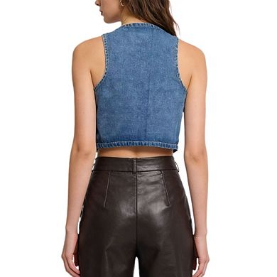 Womens Denim Vest Sleeveless V Neck Button Down Waistcoat Jacket Y2K Summer Crop Tops