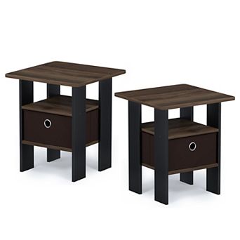 Furinno 2-Pack 15.51" x 15.5" x 17.52" Wood Nightstand Bedside Table with Drawer & Shelf