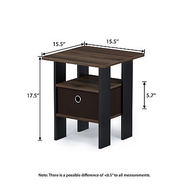 Furinno 2-Pack 15.51" x 15.5" x 17.52" Wood Nightstand Bedside Table with Drawer & Shelf