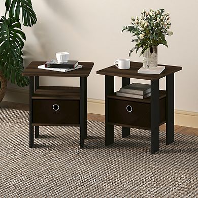 Furinno 2-Pack 15.51" x 15.5" x 17.52" Wood Nightstand Bedside Table with Drawer & Shelf