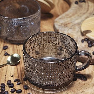 Vintage Glass Mugs Embossed Tea Cups Breakfast Gift— Mother's Day Gift