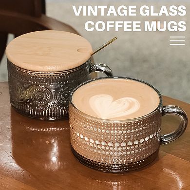 Vintage Glass Mugs Embossed Tea Cups Breakfast Gift— Mother's Day Gift