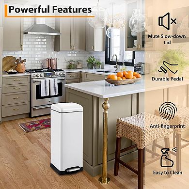 8 gal/30 L Kitchen Trash Can, Fingerprint-Proof Stainless Steel Garbage Can with Soft-Close Lid