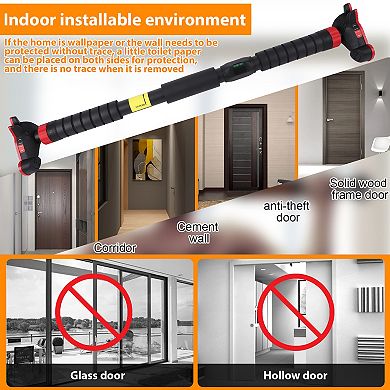 Adjustable No-Screw Doorway Pull Up Bar Heavy Duty Steel, Gear Lock, Bubble Level, Non-Slip Foam