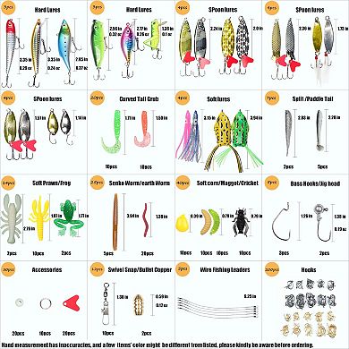 399pcs Fishing Lures Tackle Box Kit Crankbaits Spoon Worm Hooks