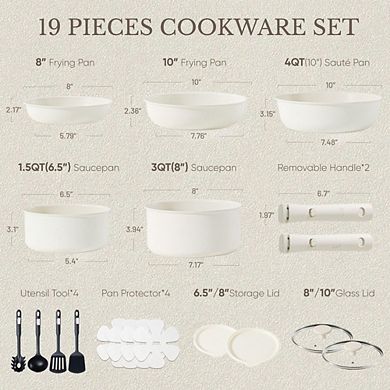 MOEPLSY19-Piece Nonstick Cookware Set Detachable Handle Induction