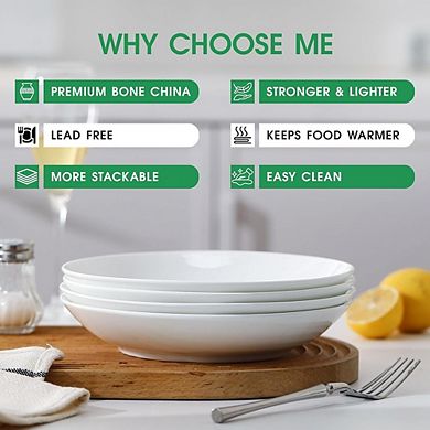 Bone Pasta & Salad Bowls Set of 4, 23.5 oz, Microwave & Dishwasher Safe