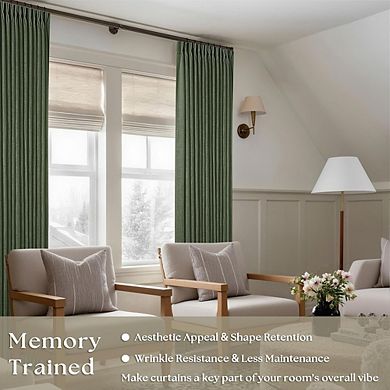 Linen Pinch Pleated Curtains 2 Panels, Light Filtering, Back Tab Drapes