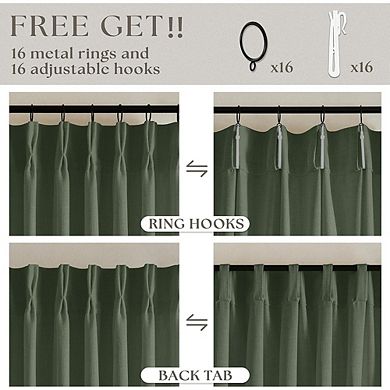 Linen Pinch Pleated Curtains 2 Panels, Light Filtering, Back Tab Drapes