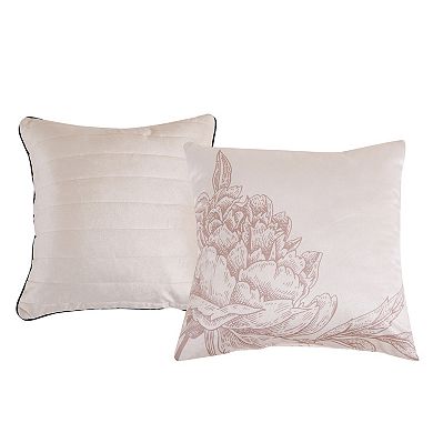 5-Piece Velvet Sherpa Comforter Set - Floral Pink & Grey Bedding