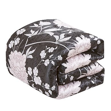 5-Piece Velvet Sherpa Comforter Set - Floral Pink & Grey Bedding