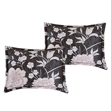 5-Piece Velvet Sherpa Comforter Set - Floral Pink & Grey Bedding