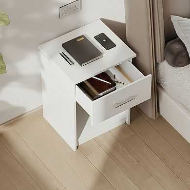 Furinno 2-Pack 15.6" x 17.8" x 24.2" Nightstand End Table with Drawer & Open Storage
