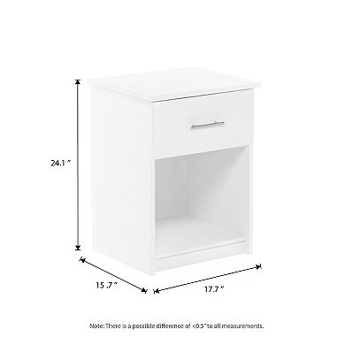 Furinno 2-Pack 15.6" x 17.8" x 24.2" Nightstand End Table with Drawer & Open Storage
