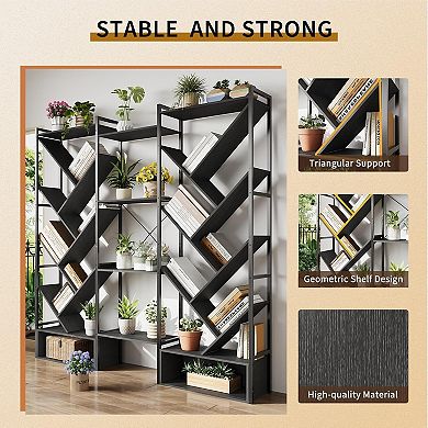 5-Tier Tree Bookshelf, 70.1'' Wide Industrial Bookcase with 20 Open Display Shelves