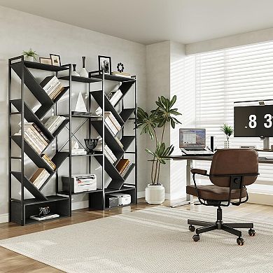 5-Tier Tree Bookshelf, 70.1'' Wide Industrial Bookcase with 20 Open Display Shelves