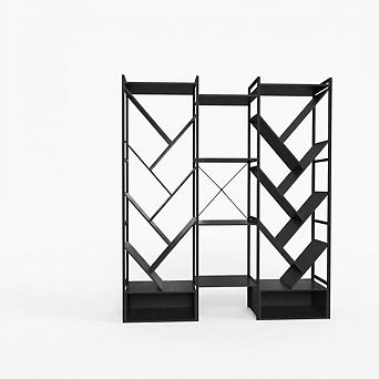 5 tier Tree Bookshelf, 70.1'' Wide Industrial Bookcase with 20 Open Display Shelves