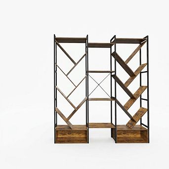 5 tier Tree Bookshelf, 70.1'' Wide Industrial Bookcase with 20 Open Display Shelves