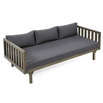 Eazegath Outdoor Dark Grey Wood 3-Seater Sofa Patio Daybed with Arms and Cushions
