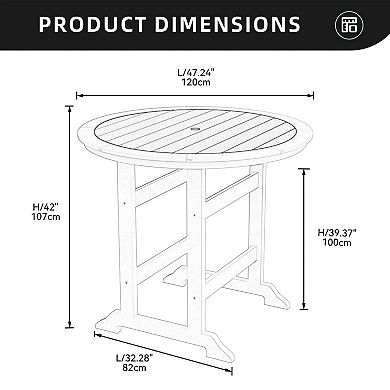 Eazegath Outdoor HDPE Material Bar Table, Counter Height Dining Table with Umbrella Hole