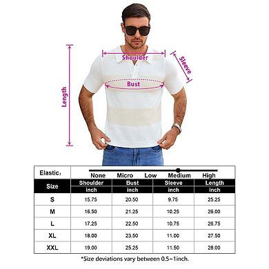 Seoria Mens Short Sleeve Striped Knit Polo Sweater Casual Collared Pullover Top