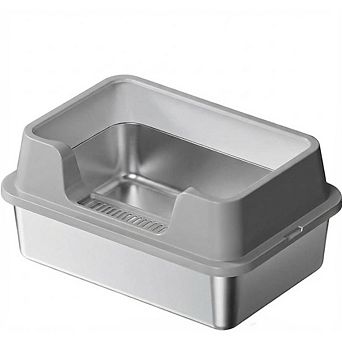 Stainless Steel Cat Litter Box, High-Sided & Non-Stick, Odor-Resistant Metal Pan for Multiple Cats
