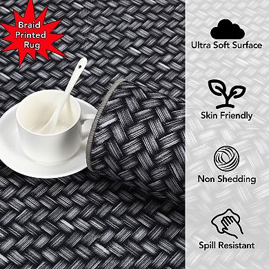 Modern Washable Rug, Solid Rug, Braided Print Rug, Soft Non-slip