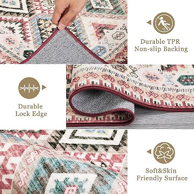 Washable Modern Area Rug Geometry Style Bohemian Rustic Geometric Easy-Cleaning