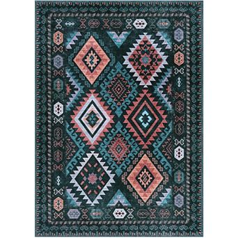 Washable Modern Area Rug Geometry Style Bohemian Rustic Geometric Easy-Cleaning