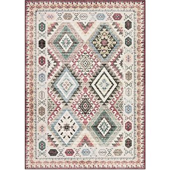 Washable Modern Area Rug Geometry Style Bohemian Rustic Geometric Easy-Cleaning