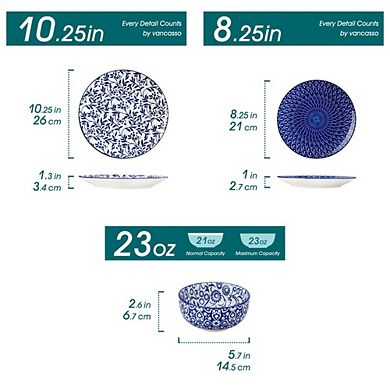 MOEPLSY12-Piece Blue Porcelain Dinnerware Set, Microwave & Dishwasher Safe Modern Everyday Dishes