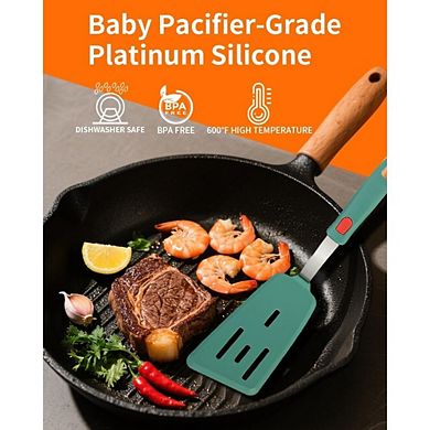3-Piece Silicone Spatula Turner Set, Heat-Resistant, Stainless Steel Core