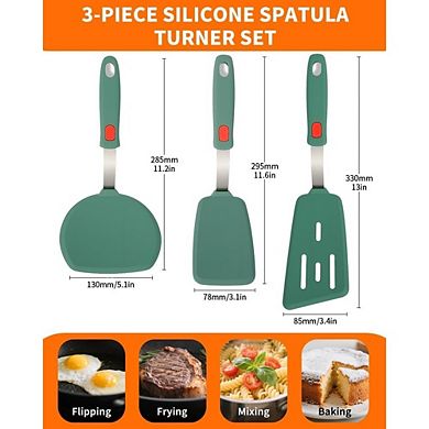 3-Piece Silicone Spatula Turner Set, Heat-Resistant, Stainless Steel Core