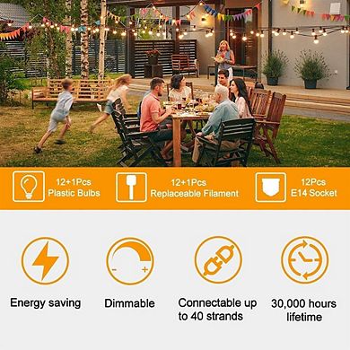 Outdoor LED String Lights, Waterproof Shatterproof Connectable Patio Bulb Lights