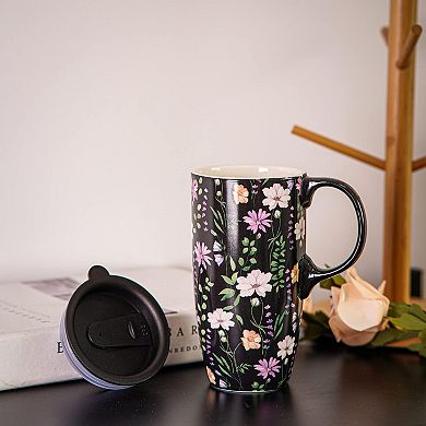 Ceramic Travel Mug With Lid Handle Microwave Dishwasher Safe— Mother's Day Gift
