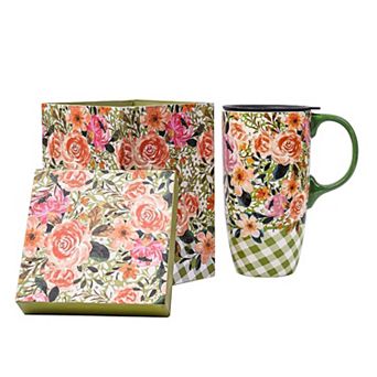 Ceramic Travel Mug With Lid Handle Microwave Dishwasher Safe— Mother's Day Gift