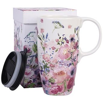 Ceramic Travel Mug With Lid Handle Microwave Dishwasher Safe— Mother's Day Gift