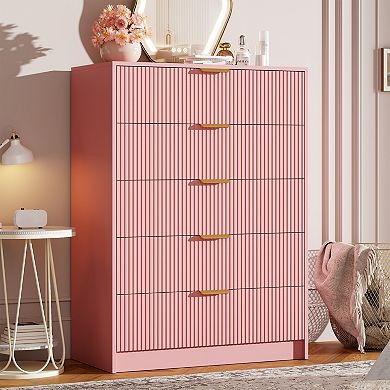 Fluted 5 Drawers Dresser for Bedroom 31. 5 in Wide Modern Chest