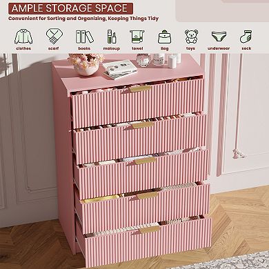 Fluted 5 Drawers Dresser for Bedroom 31. 5 in Wide Modern Chest