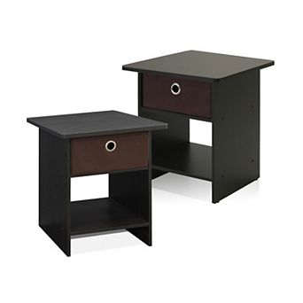 Furinno 2 Packs 15.5" x 15.5" x 17.8" Wood Nightstand Bedside Table with Drawer & Shelf