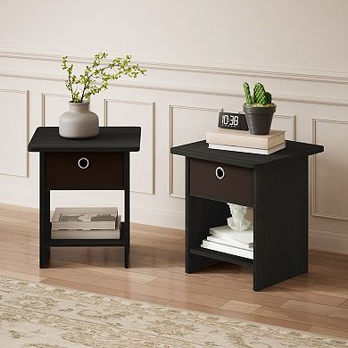 Furinno 2 Packs 15.5" x 15.5" x 17.8" Wood Nightstand Bedside Table with Drawer & Shelf
