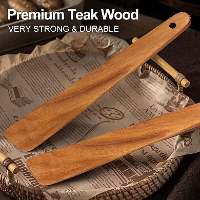 Teak Wood Spatula Set - Non-Toxic Cooking Utensils, Turner, Scraper & Stirrer (2 Pcs)