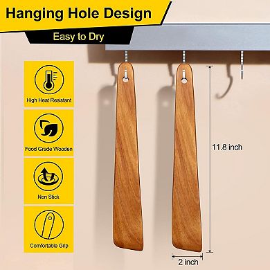 Teak Wood Spatula Set - Non-Toxic Cooking Utensils, Turner, Scraper & Stirrer (2 Pcs)