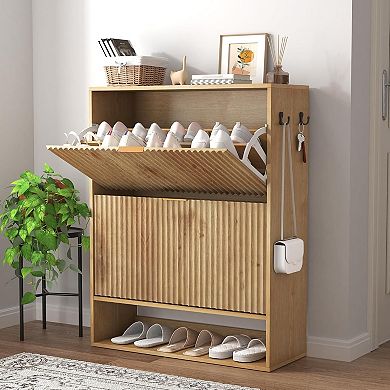 31.5" Wide MDF Shoe Cabinet with 2 Flip Drawers, Entryway Hidden Shoe Storage Cabinet